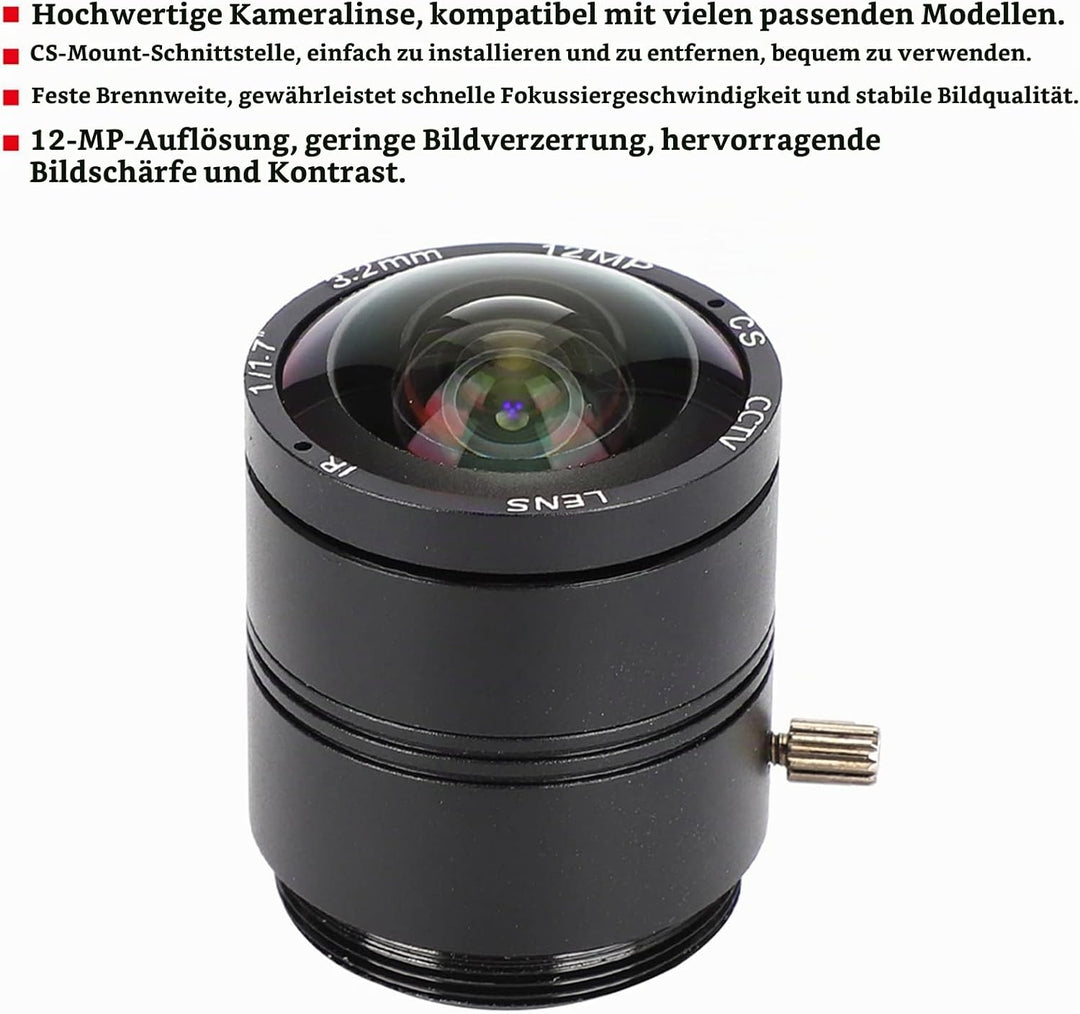 Kameraobjektiv 3,2-mm-Objektiv mit Fester Brennweite CS-Mount 12 MP Hochauflösendes CCTV-Kameraobjek