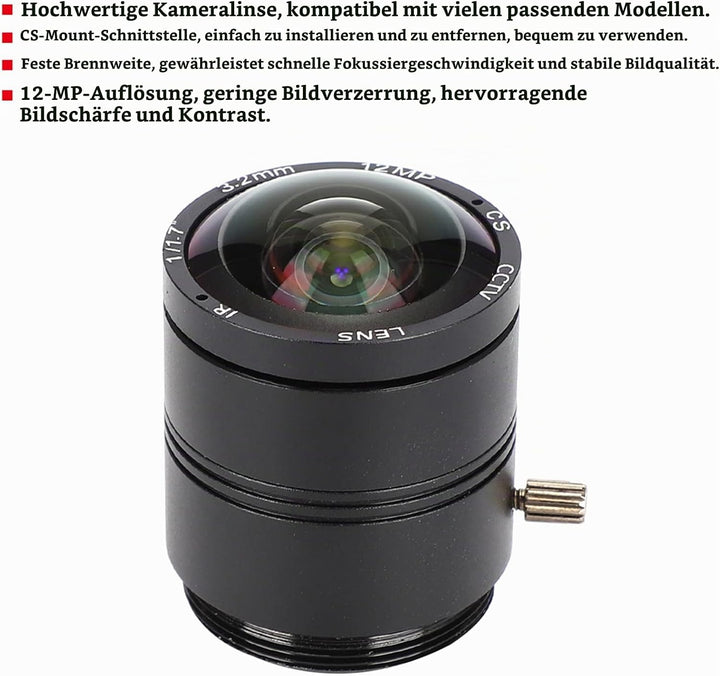 Kameraobjektiv 3,2-mm-Objektiv mit Fester Brennweite CS-Mount 12 MP Hochauflösendes CCTV-Kameraobjek