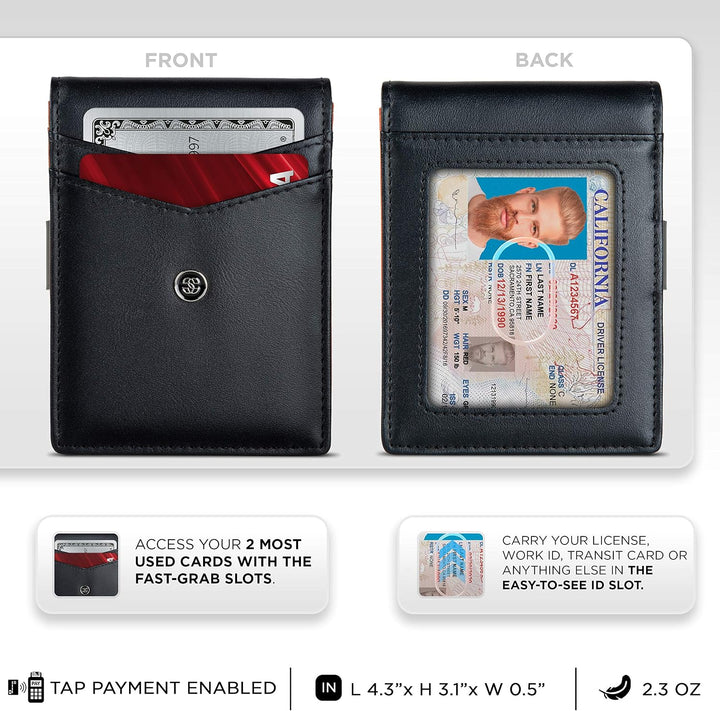 Suavell Leder Slim Wallets für Herren Geldbörse Kartenhalter mit Geldklammer Niedriges Profil RFID B