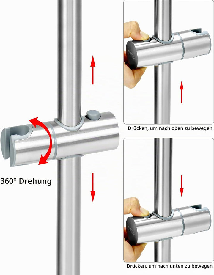QWORK® 80cm Duschstange mit Flexibler Duschkopfhalterung - Edelstahl SUS 304 - Gebürstetes Finish -