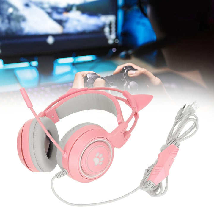 Elprico Gaming-Headset, Abnehmbares Katzenohr, USB + 3,5-mm-Stecker, Gaming-Kopfhörer, Unterstützt L