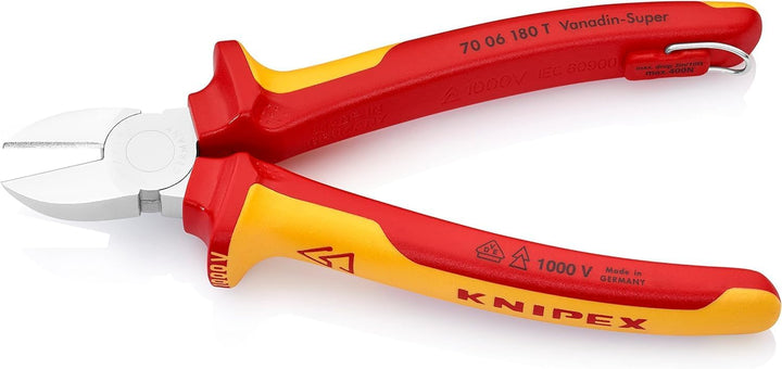 Knipex Seitenschneider verchromt, isoliert mit Mehrkomponenten-Hüllen, VDE-geprüft; mit Befestigungs