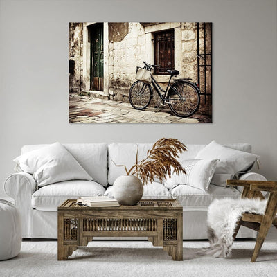 Bilder auf Leinwand 100x70cm Leinwandbild Strasse Fahrrad Stadt Ruinen Gross Wanddeko Bild Schlafzim