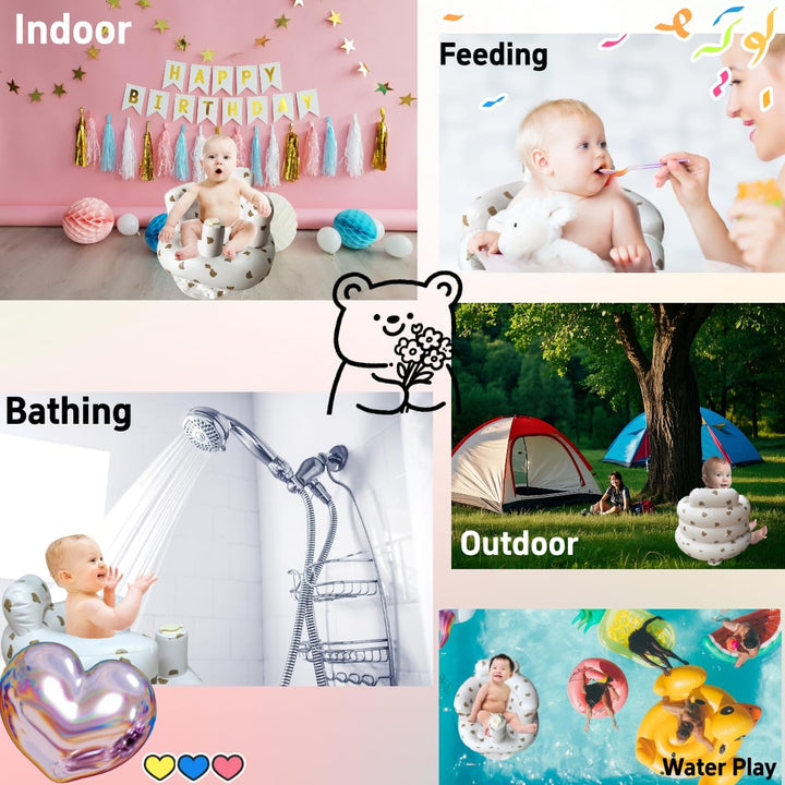 Aufblasbarer Babysitz für Babys im Alter von 4–24 Monaten, integrierte Luftpumpe, Rückenstütze für K
