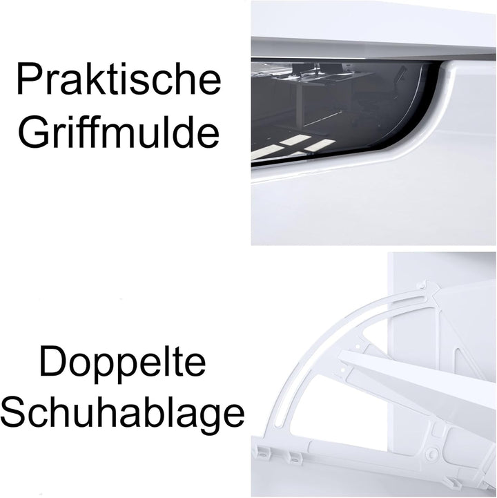 Schuhschrank Venezia Schmal mit 2 Klappen und 1 Schublade, Platzsparender Schuhkipper Flurschrank fü