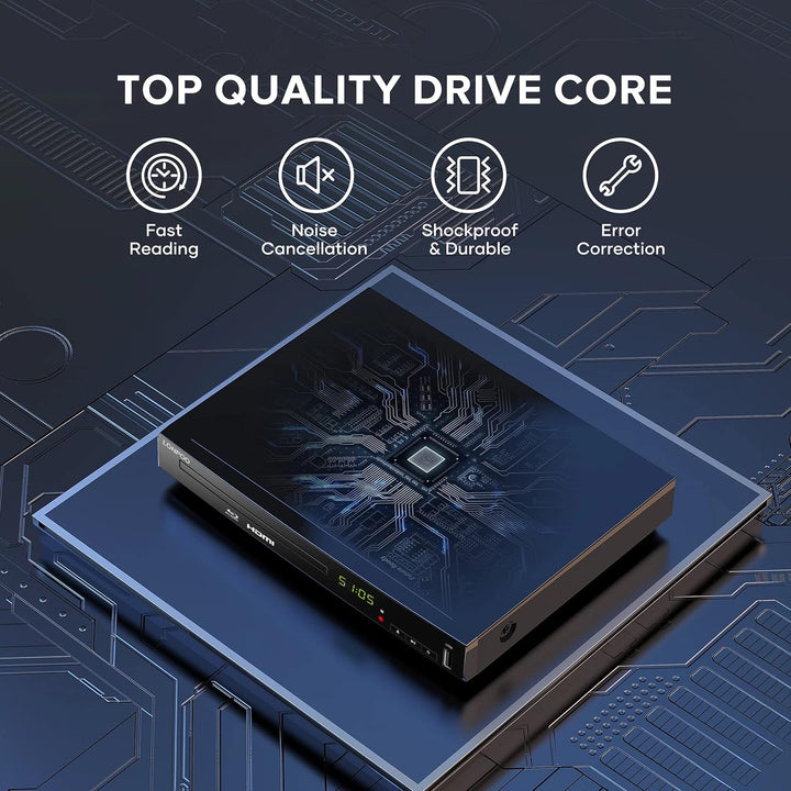 1080P HD Bluray Player für TV, Kompakter Blu-ray Player/DVD-Player mit HDMI/Koaxial/AV-Porta, Unters