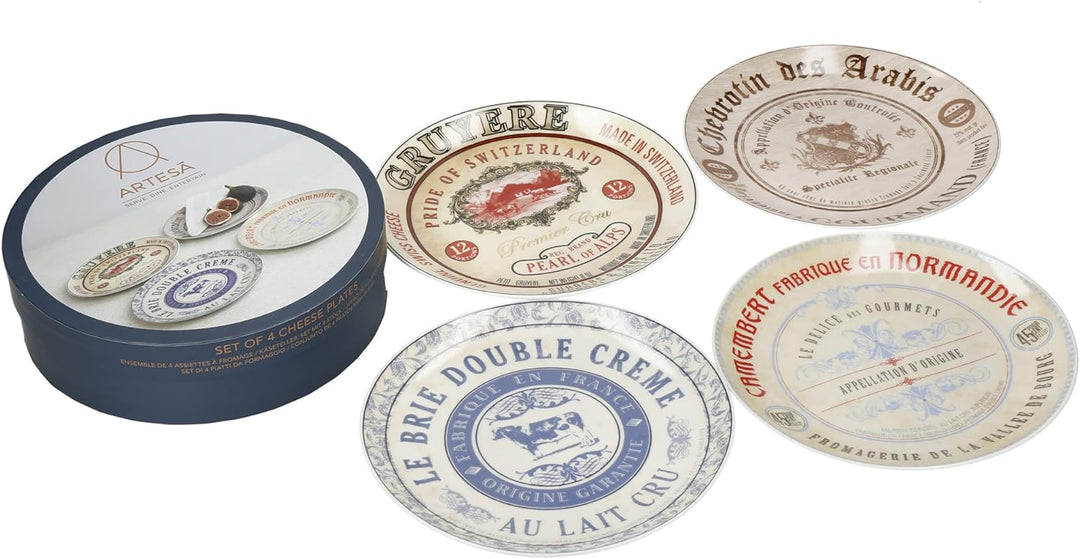 Set Of 4 Gourmet Cheese Porcelain Side Plates In Hat Box (Seitenplatte) Rustikal, Rustikal