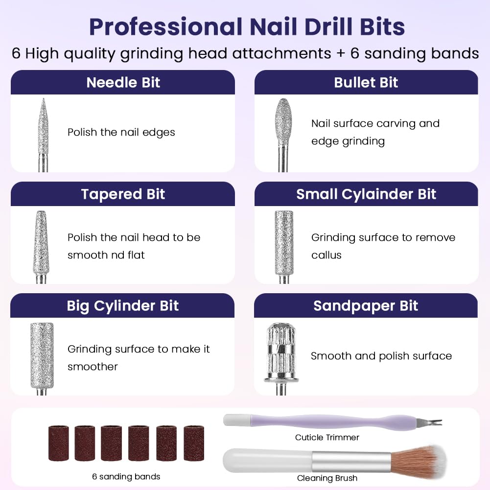 Nagelfräser, Nagelfräser für Gelnägel, 20000 RPM Geschwindigkeitsstufen Einstellbar, Elektrische Nag