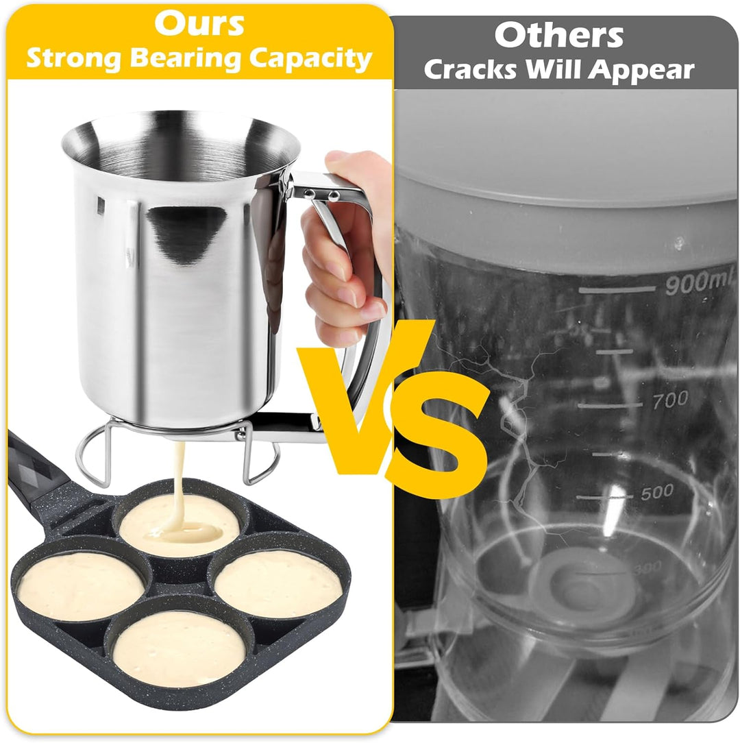 Teigportionierer 800ml, Edelstahl Teigspender, Pancake Portionierer mit Ständer, Pfannkuchenteigspen