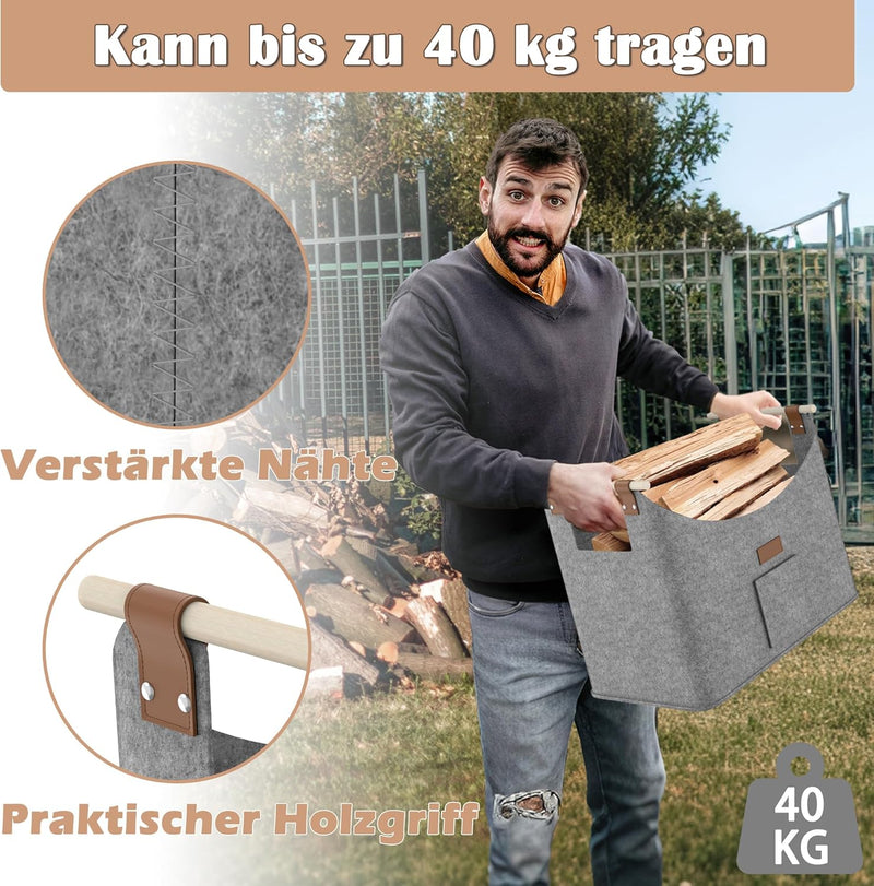 Aufun 2x Holzkorb für Kaminholz, XXL Faltbarer Brennholzkorb Filzkorb extra dicker Filz und verstärk