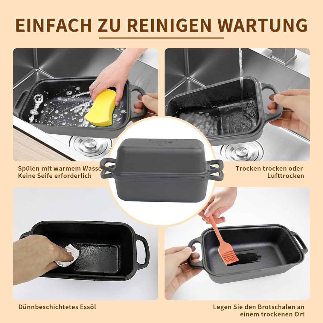 Illidan Brotbackform mit Deckel mit Deckel & Antihaft-Silikonmatten aus Gusseisen - Schwere Qualität