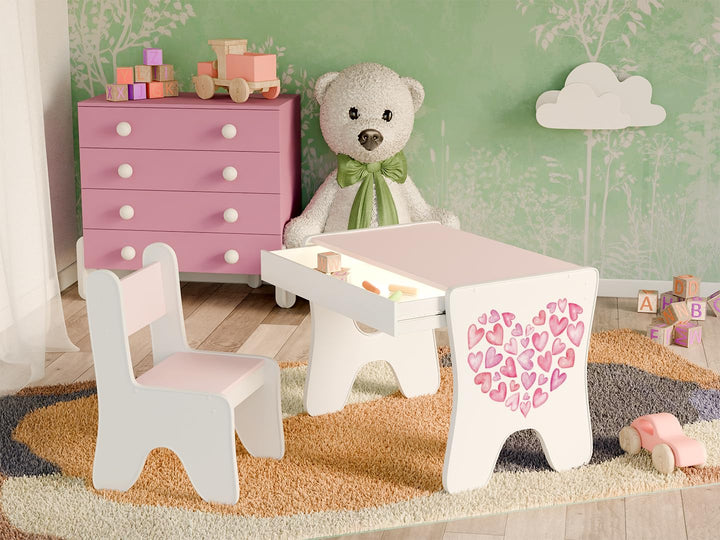 Happy Babies - Kinderschreibtisch-Stuhl-Set, ergonomischer Spieltisch mit geräumiger Schublade - Kin