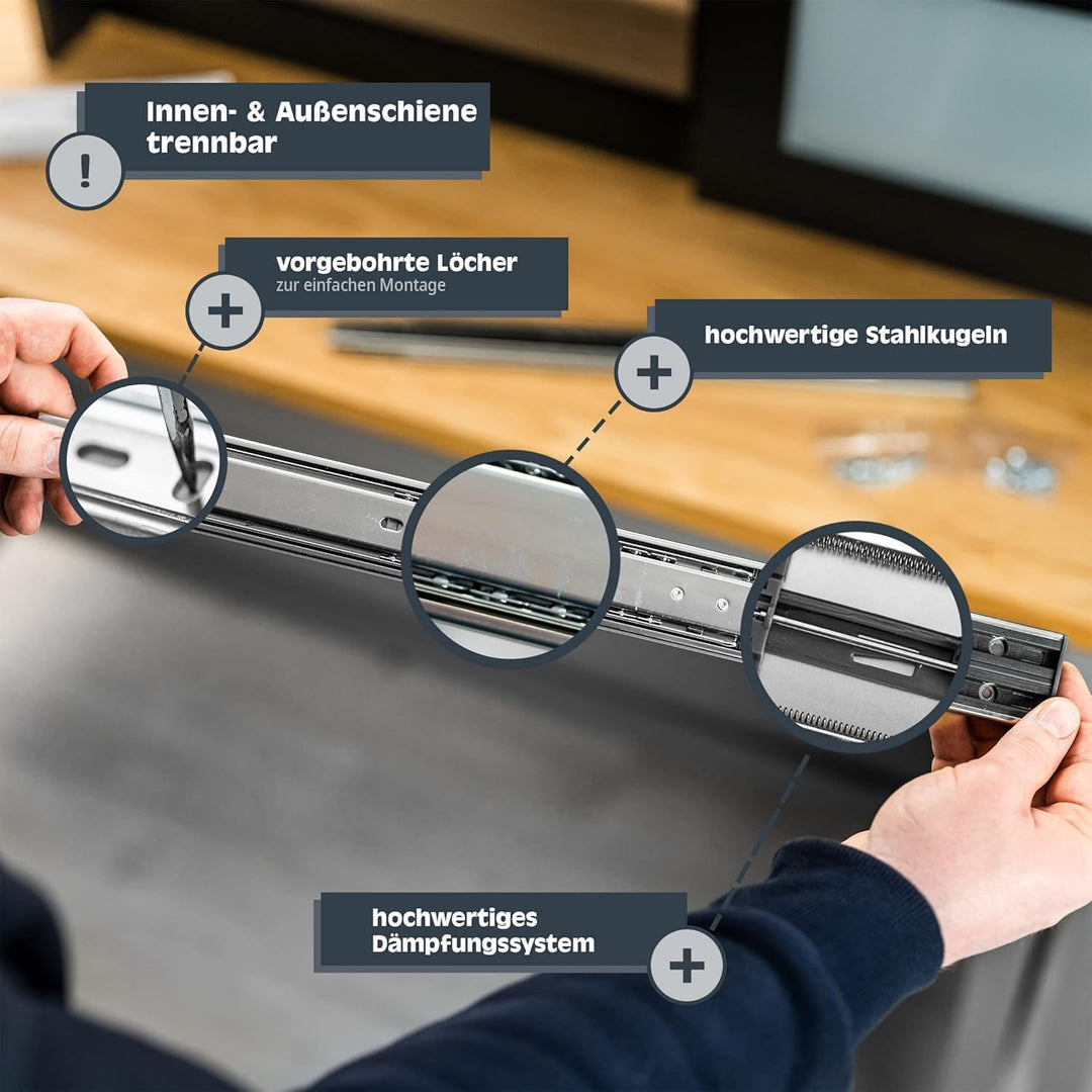 HELPMATE Schubladenschienen Vollauszug 300 mm 2 Paar 4er Set Kugelvollauszüge 35 kg Traglast Schubla