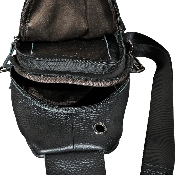 Le’aokuu Herren Echtes Leder Hüfttasche Brusttasche Bauchtsche Crossbody Bag Sling Bag Schultertsche