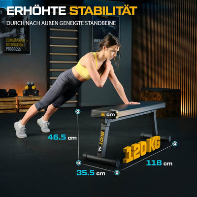 TREX SPORT TX-100B Flachbank | Hantelbank klappbar | Trainingsbank perfekt für Bankdrücken