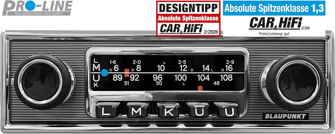 Blaupunkt Frankfurt Stereo MB, 1-DIN Autoradio, Oldtimer-Design, DAB+, Bluetooth, USB, Aux-Eingang,