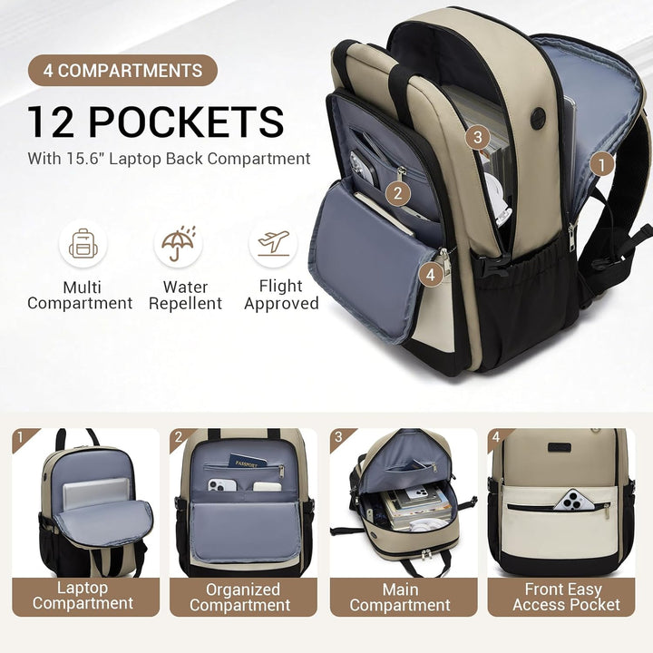 KONO Rucksack Damen 15,6 Zoll Laptop Rucksack Damen, Schulrucksack Elegant, Business Daypack mit vie