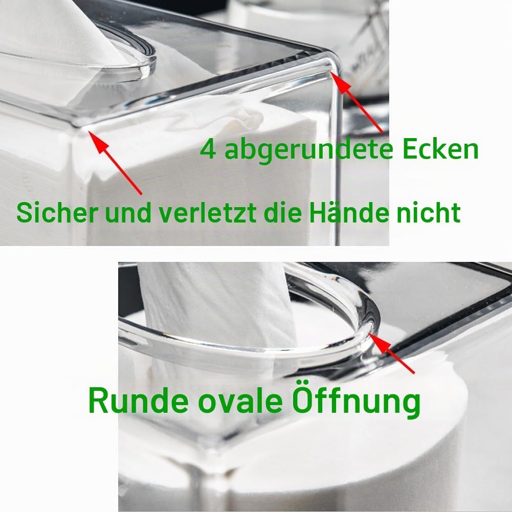 Quadratische transparente Acryl-Taschentuchbox, Box-Abdeckungen, rechteckig, Badezimmer-Gesichts-Ser
