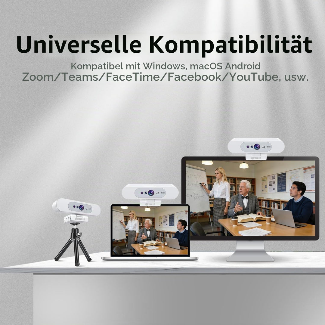 TOALLIN 4K UHD Webcam für PC, Windows Hello kompatible Kamera, Gesichtserkennung, Autofokus, integri