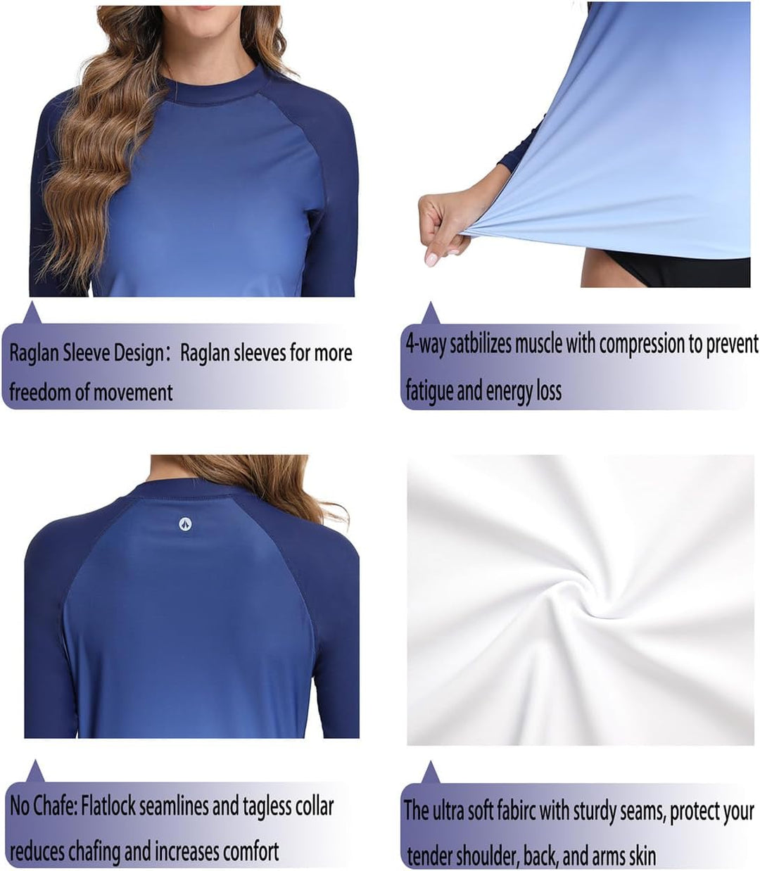 SURFEASY Damen Rash Guard Langarm Sonnenschutz Schnelltrocknend Badeshirt Surf Shirt Schwimmen Badem