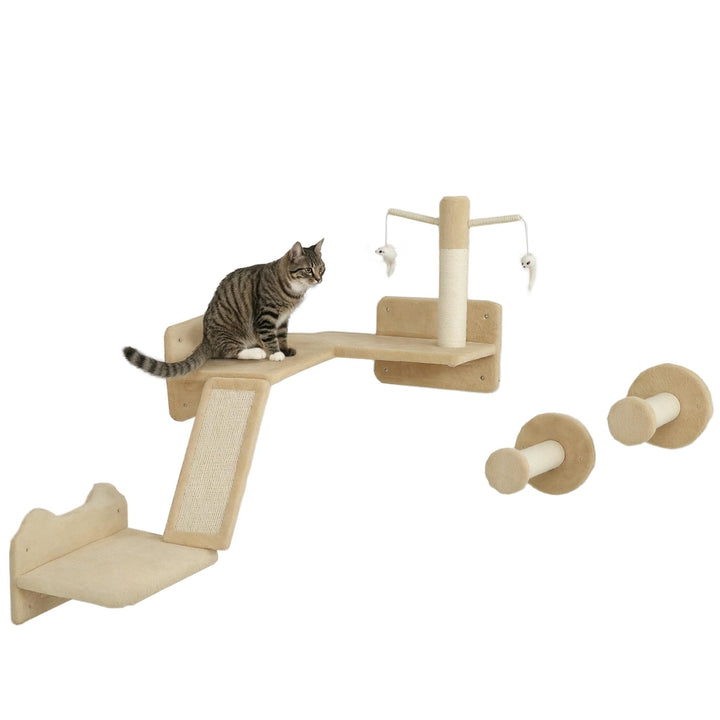 PawHut Kletterwand Katzen, 3-teilig Katzenkletterwand Set, Katzen Wandelemente mit Kratzbrett, Sprun