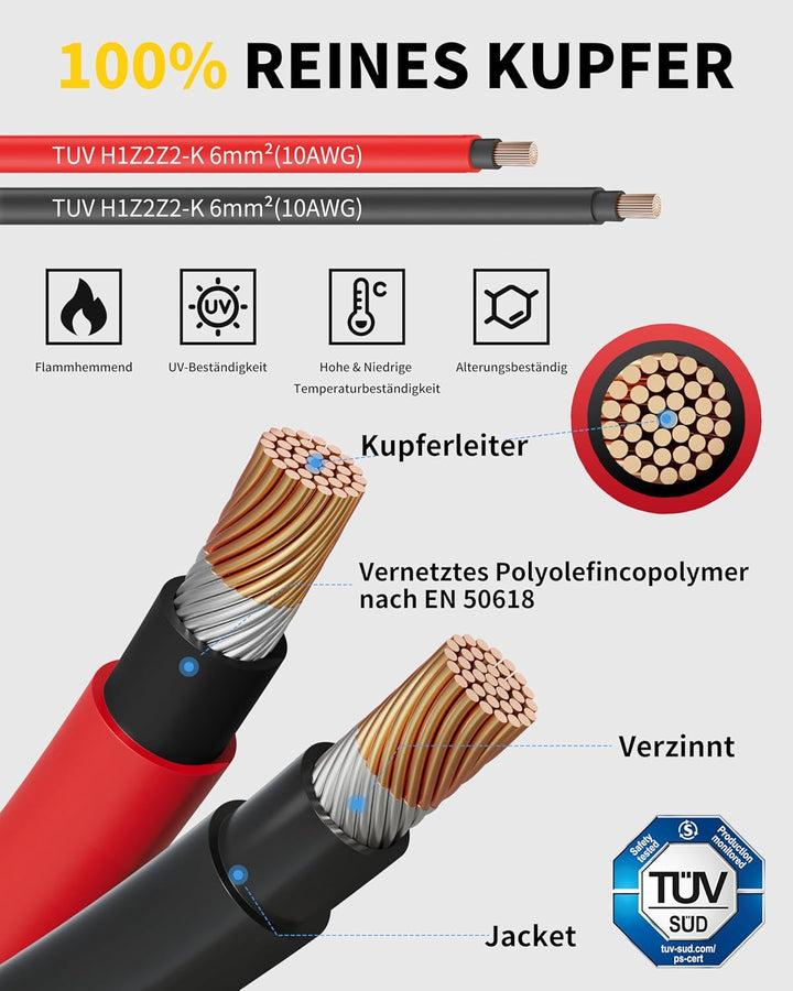 enernova 6 mm² Solarkabel Y Verteiler, 1Y2 Y Stecker Solar Paar, 10AWG Solar Y Kabel (M/MF und F/FM)