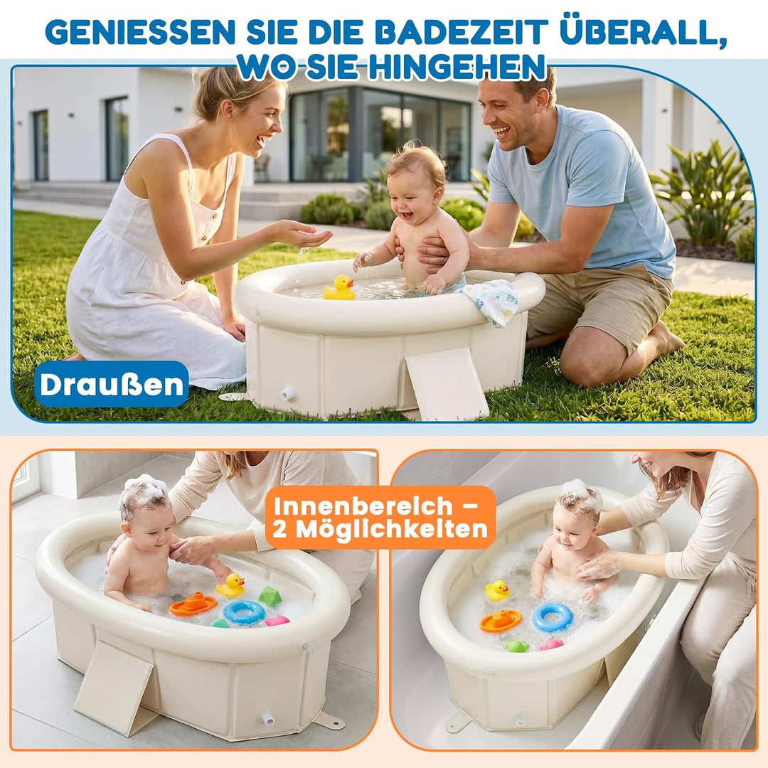 Orzbow Baby Badewanne, Faltbare Badewanne Kinder mit Aufblasbarem Oberrand, Tragbare Babybadewanne f