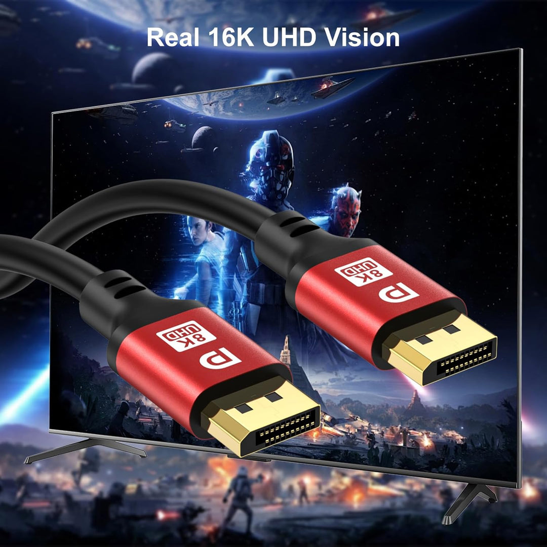 jojobnj 16K 10K 2.1 Displayport Cable, DP Cable 7 m (8K @ 60Hz, 4K @ 144Hz, 2K @ 240Hz,40Gbit) for L
