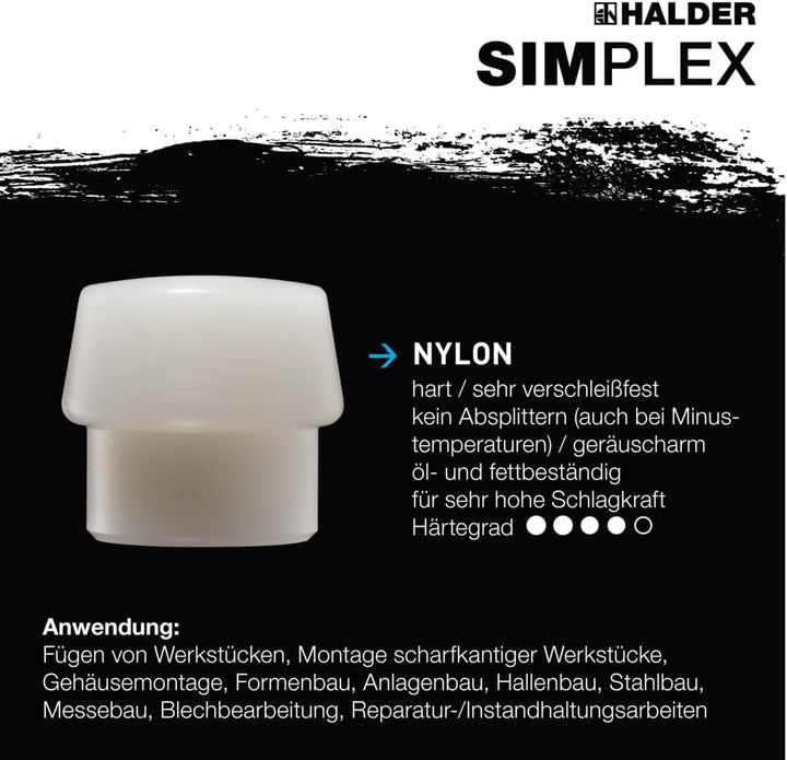 SIMPLEX-Schonhammer, Gummikomposition/Nylon; mit verstärktem Tempergussgehäuse und Fiberglasstiel |