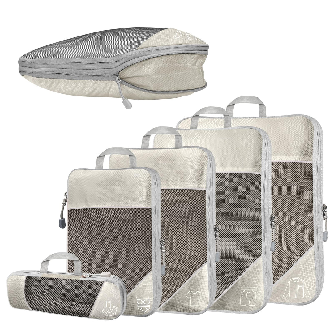 5-teilig Kompressions Packwürfel Set für Reisen, Compression Packing Cube zur Organisation Ihres Rei