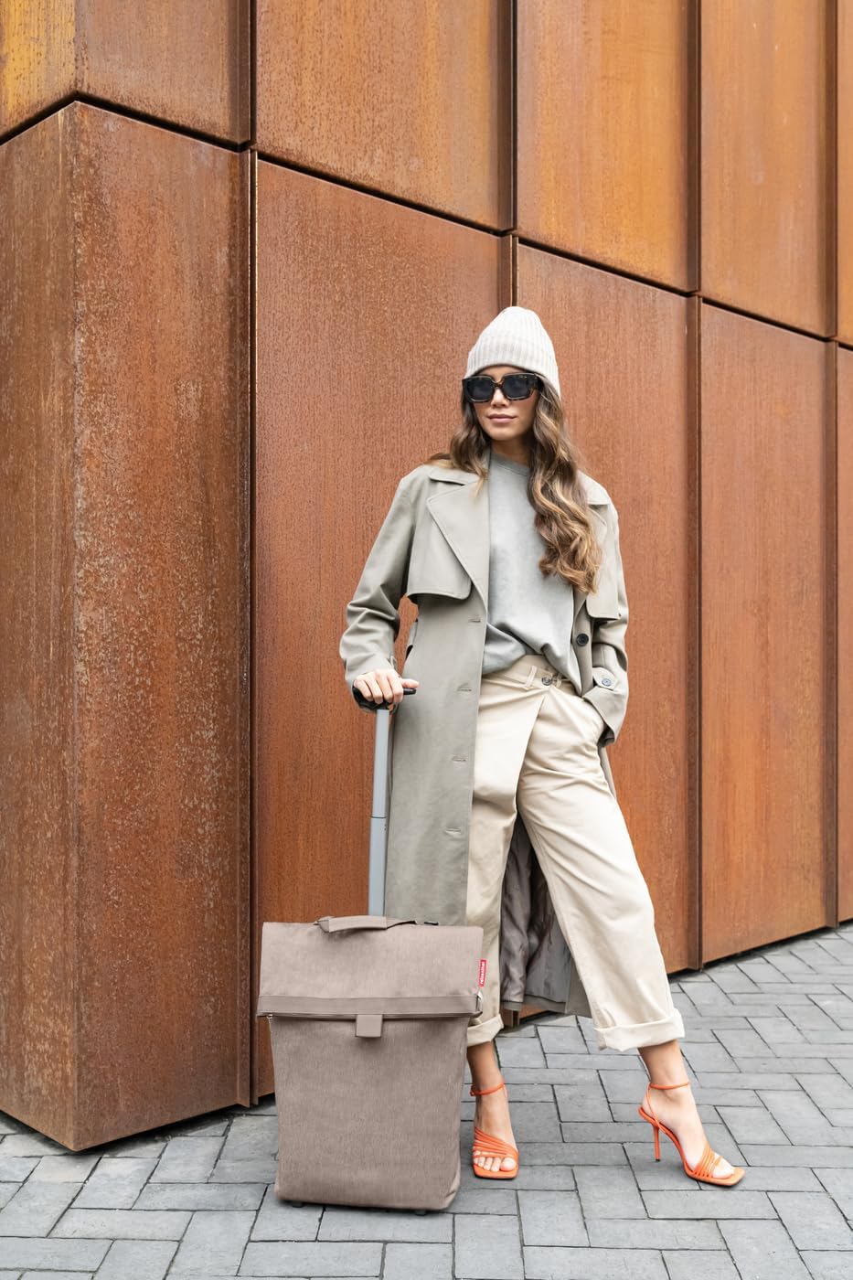 reisenthel Trolley M Herringbone Mokka – Tragbarer Einkaufstrolley mit stabilem Aluminiumrahmen – Au