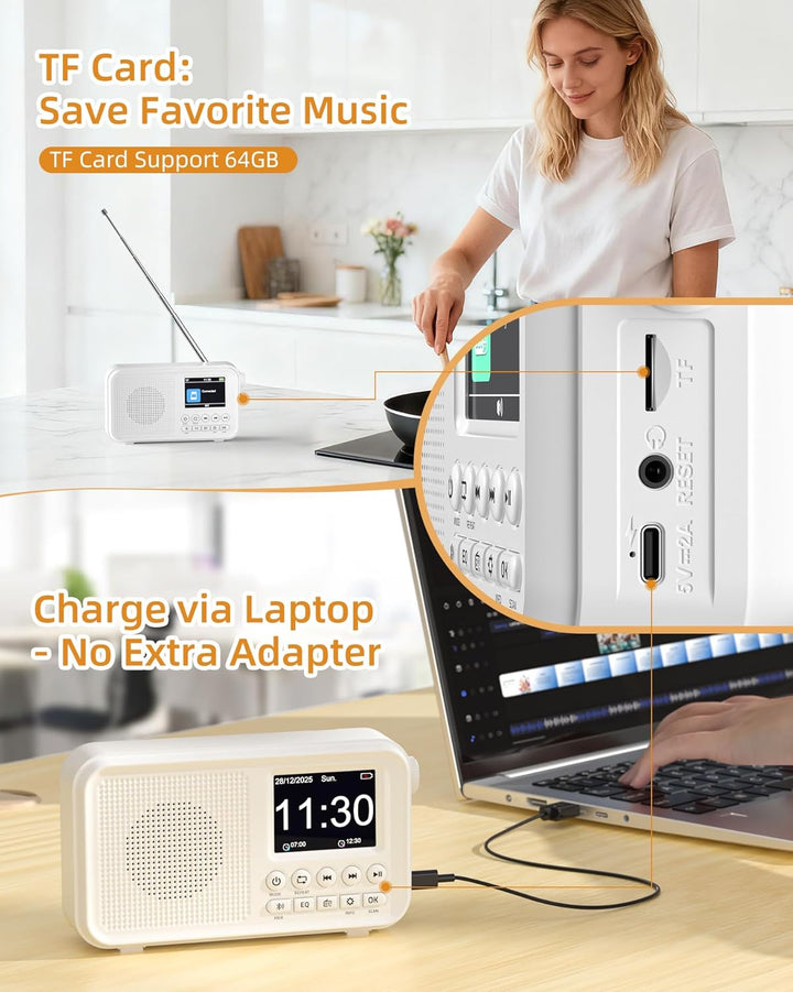 Tragbares DAB Radio, UKW-Digitalradio mit 2,4" Farbdisplay & Bluetooth & EQ Modi, Küchenradio mit Ka
