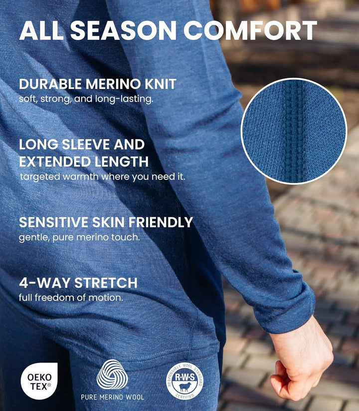 Merino.tech 100% Merino Unterwäsche Herren Set - Leicht, Mittelgewicht, Thermounterwäsche Merinowoll
