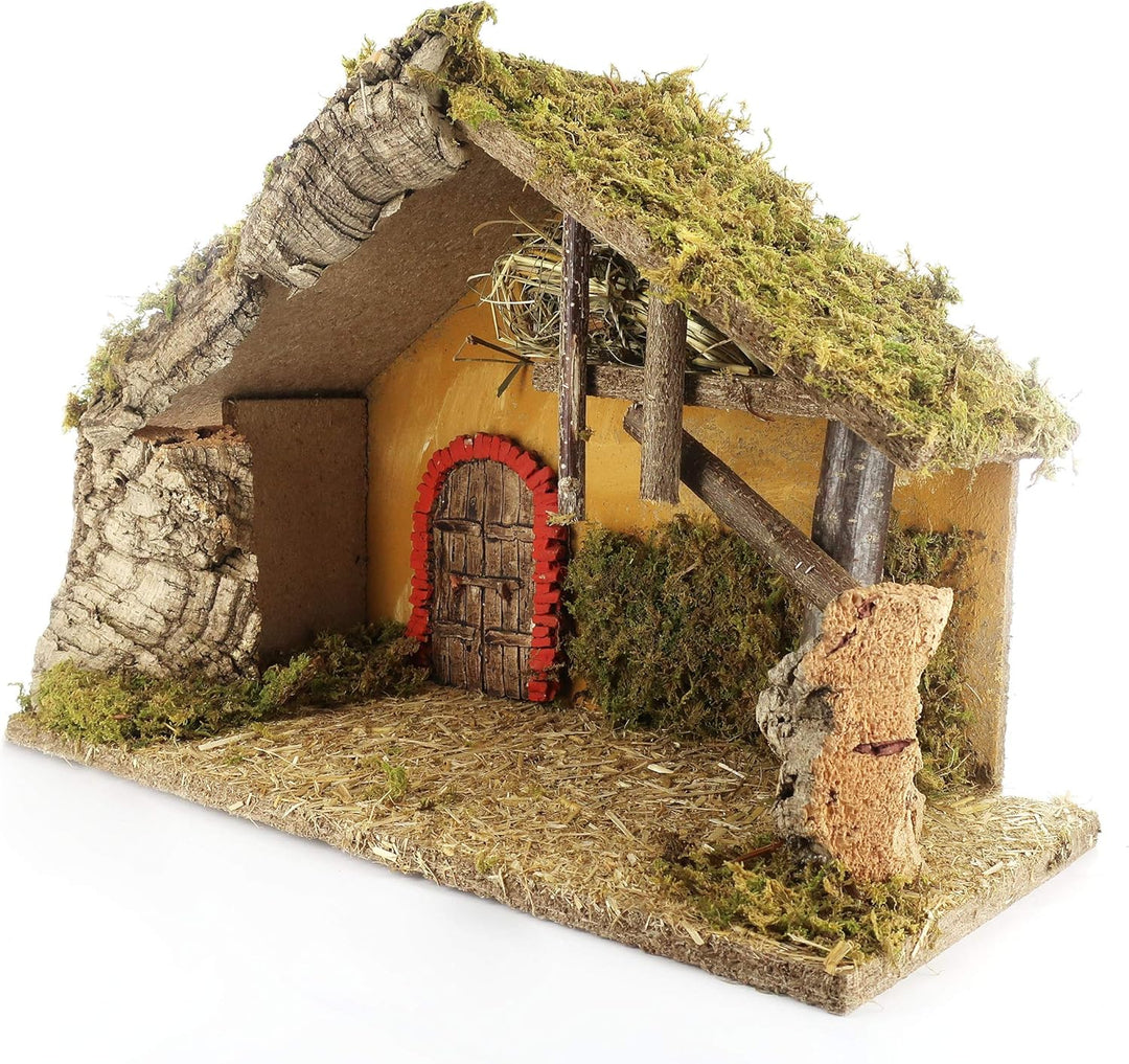 BERTONI leer Krippe Holz Hütte mit ARC Tür, Holz, Mehrfarbig, 42 x 18 x 28 cm