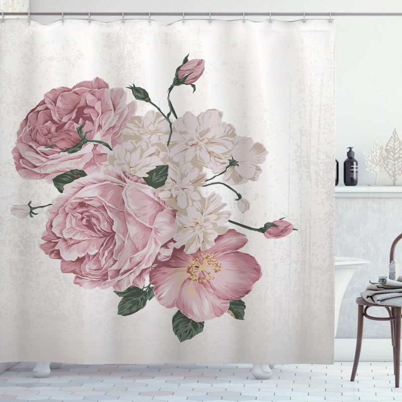 ABAKUHAUS Rose Duschvorhang, Alte Rosen Corsage Grunge, Moderner Digitaldruck mit 12 Haken auf Stoff