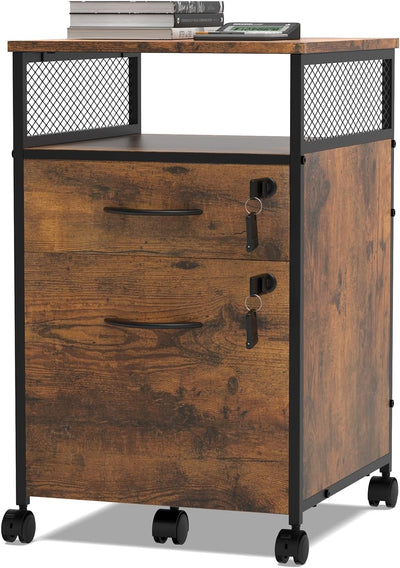 Lvhecforhm Mobile Aktenschrank, Büro-Archivschrank mit 5 Rädern, Rollcontainer mit 2 Abschliessbaren