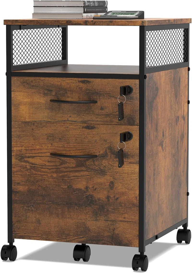 Lvhecforhm Mobile Aktenschrank, Büro-Archivschrank mit 5 Rädern, Rollcontainer mit 2 Abschliessbaren