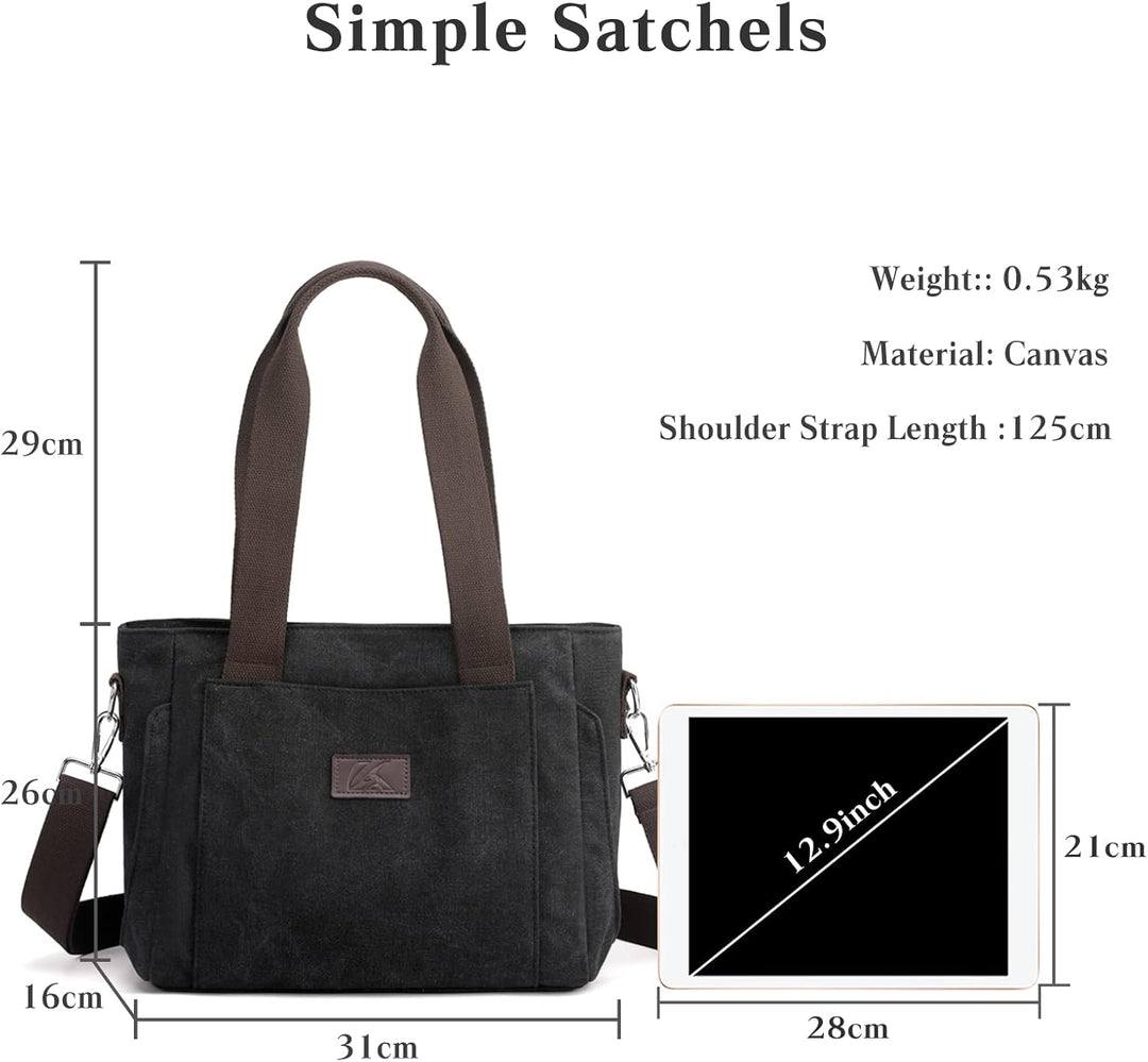 PORRASSO Damen Umhängetasche Segeltuch Handtasche Casual Schultertasche Hobotasche mit Mehreren Tasc