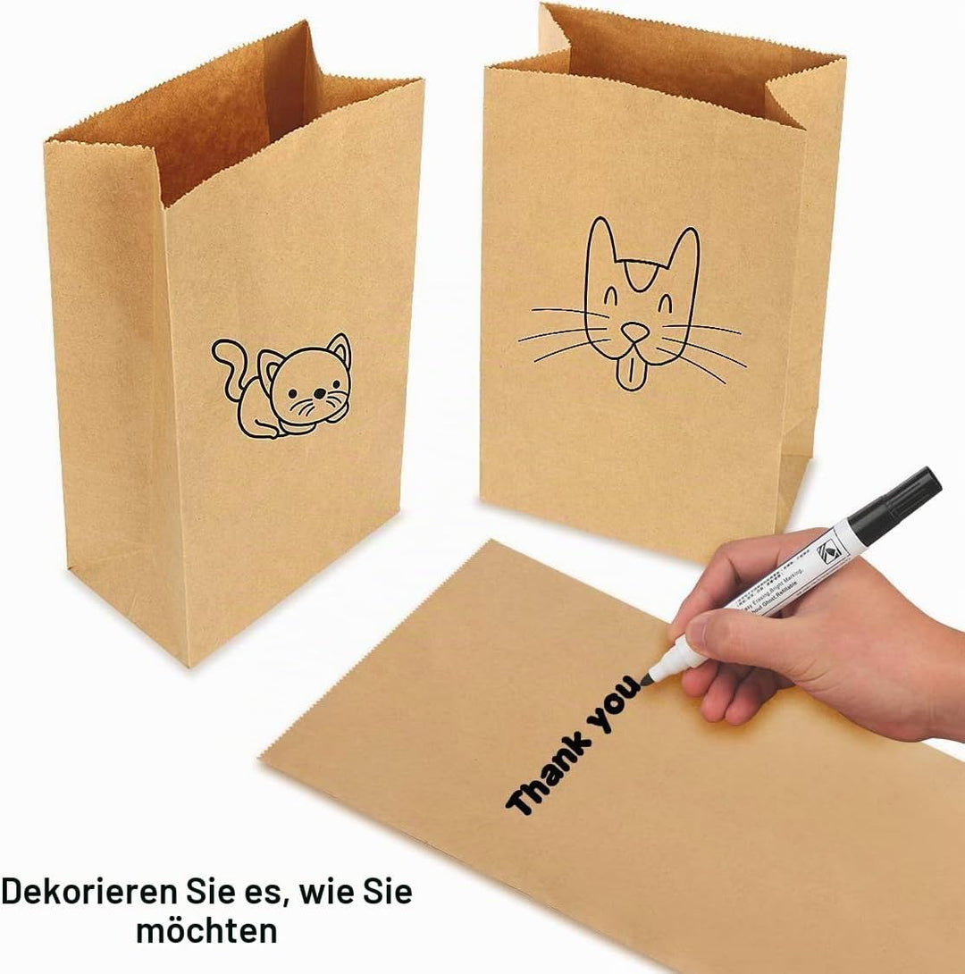 Gaoyong 100 Stück Papiertüten Gross 13*8*24cm Papiertüten Braun,Partytüten aus Papier,Geschenktüten