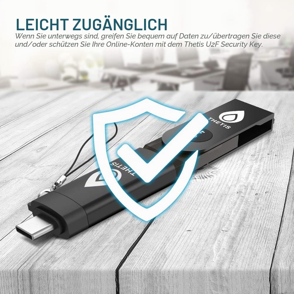 Thetis Fido U2F Sicherheitsschlüssel mit Typ-C-Adapter Zwei-Faktor-Authentifizierung Extra Schutz un