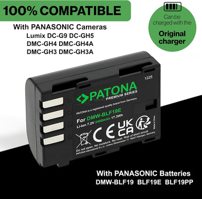 PATONA 2X Premium DMW-BLF19 E Akku 2400mAh Ersatzakku kompatibel mit Panasonic Lumix DC-G9 G9L G9EG