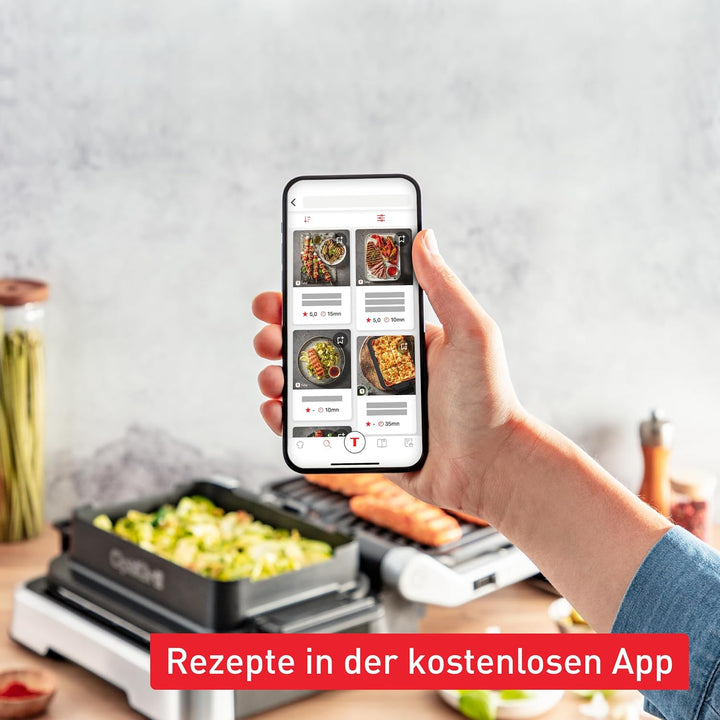 Tefal OptiGrill 2in1 Kontaktgrill, Aufklappbar, Tischgrill, 9 Programme, Garstufenanzeige, Grillzang