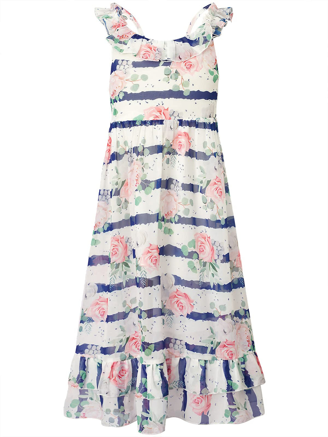 BONNY BILLY Mädchen Kleider Blumen Boho Sommerkleid Strandkleid Chiffonkleid Maxikleid mit Rüschen 7