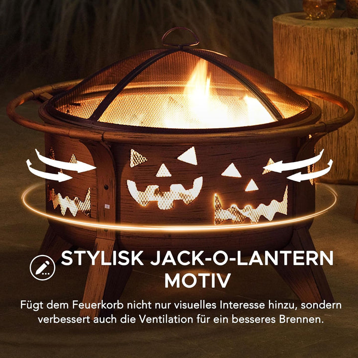 SUNJOY 76 cm Feuerstelle Outdoor Holzfeuerstelle Terrasse Jack-o-Lantern Motiv Runde Stahl Grosse Fe