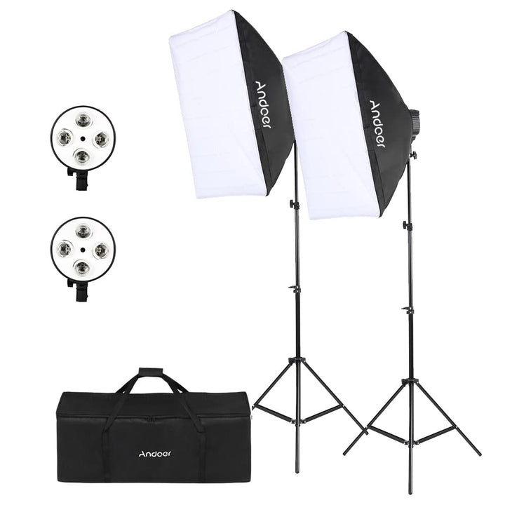 Softbox Set Fotostudio, Andoer Softbox Beleuchtungsset, 2 x 50 x 70cm Softbox mit 2 x 4in1 Lampenfas