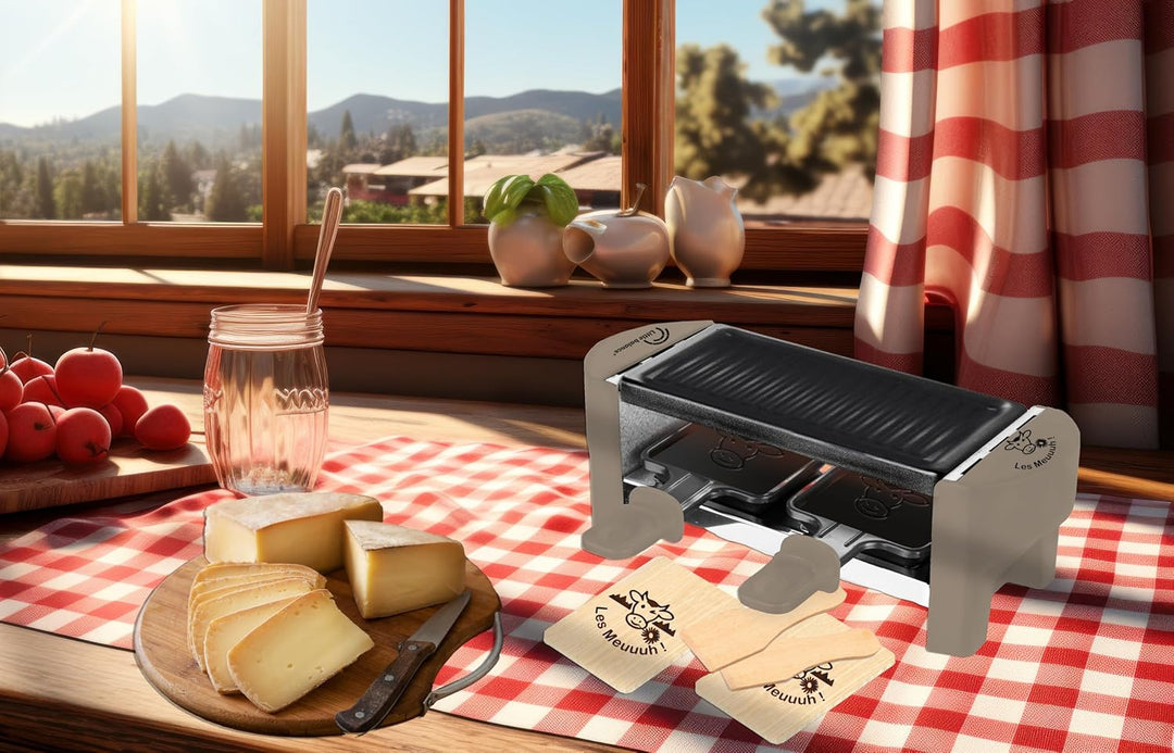 LITTLE BALANCE 8693 Raclette 2 Meuuh…!, Raclette 1/2 Personen, abnehmbarer Grill, 2 Spatel + 2 Brett