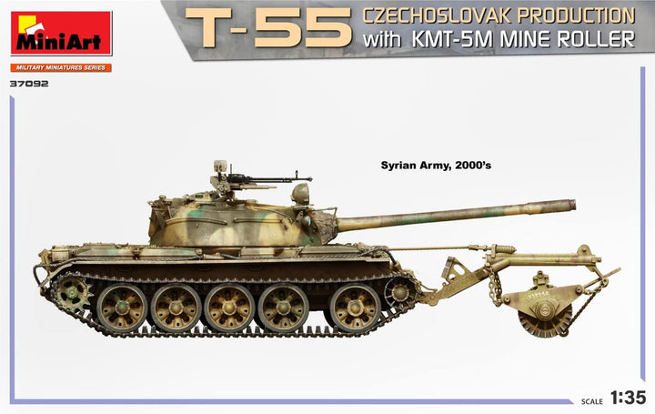 Mini Art 37092 1:35 T-55 CZ Prod. M. KMT-5M Minenwalze-originalgetreue Nachbildung, Modellbau, Plast