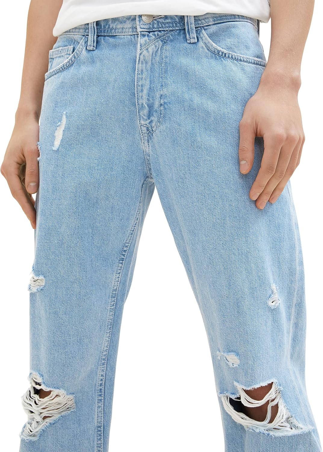 TOM TAILOR Denim Herren 90's Straight Fit Jeans 28 10121 - Destroyed Bleached Blue Denim, 28 10121 -