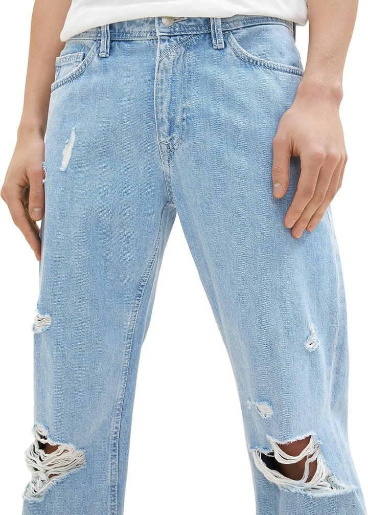 TOM TAILOR Denim Herren 90's Straight Fit Jeans 28 10121 - Destroyed Bleached Blue Denim, 28 10121 -