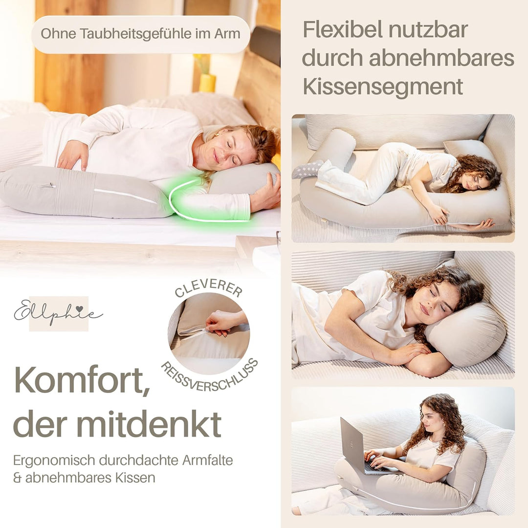 Seitenschläferkissen XL, Schwangerschaftskissen, Stillkissen, Memory Foam Füllung, Kissenbezug 100%